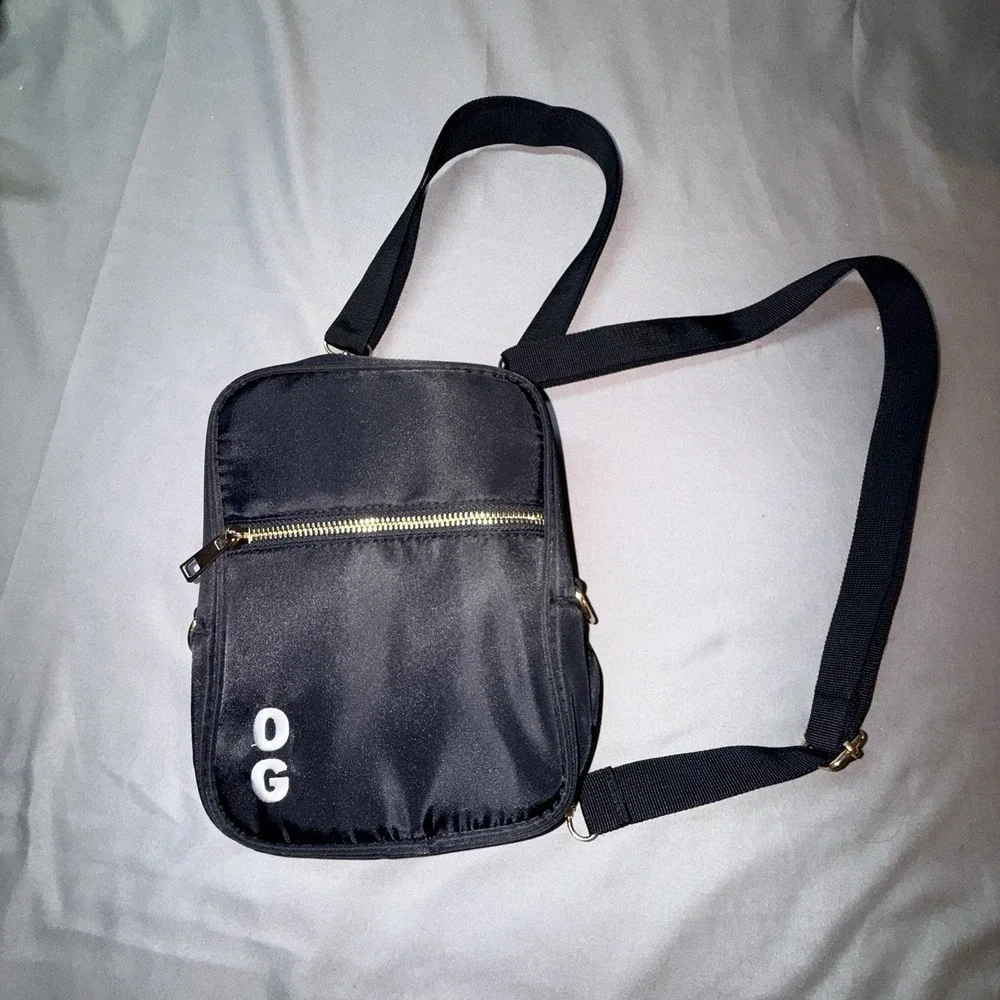 OG Crossbody Bag Unisex Small Black Excellent Nylon Gold Hardware Logo Pocket